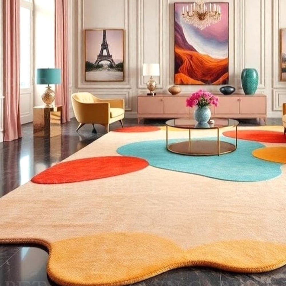 Handcrafted Multicolor Patch Abstract Living Room Rug